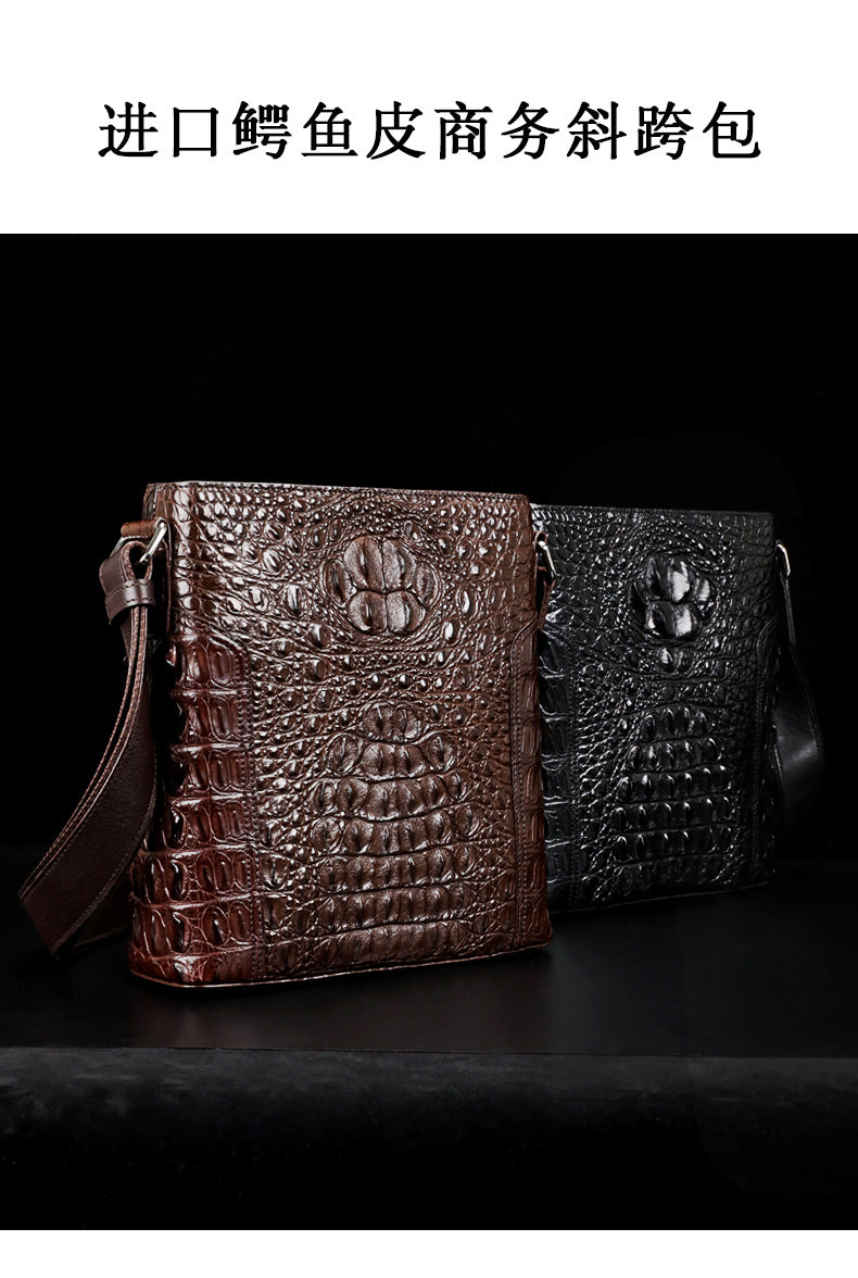 Men's Shoulder Bag Crocodile Skin Genuine Leather Multifunctional Large Capacity Casual Business Crossbody Bag 