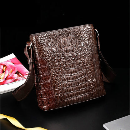 Men's Shoulder Bag Crocodile Skin Genuine Leather Multifunctional Large Capacity Casual Business Crossbody Bag 