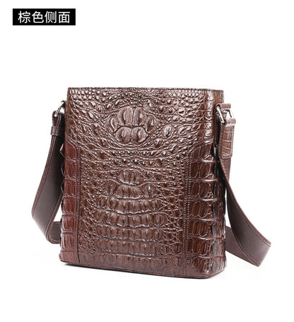 Men's Shoulder Bag Crocodile Skin Genuine Leather Multifunctional Large Capacity Casual Business Crossbody Bag 