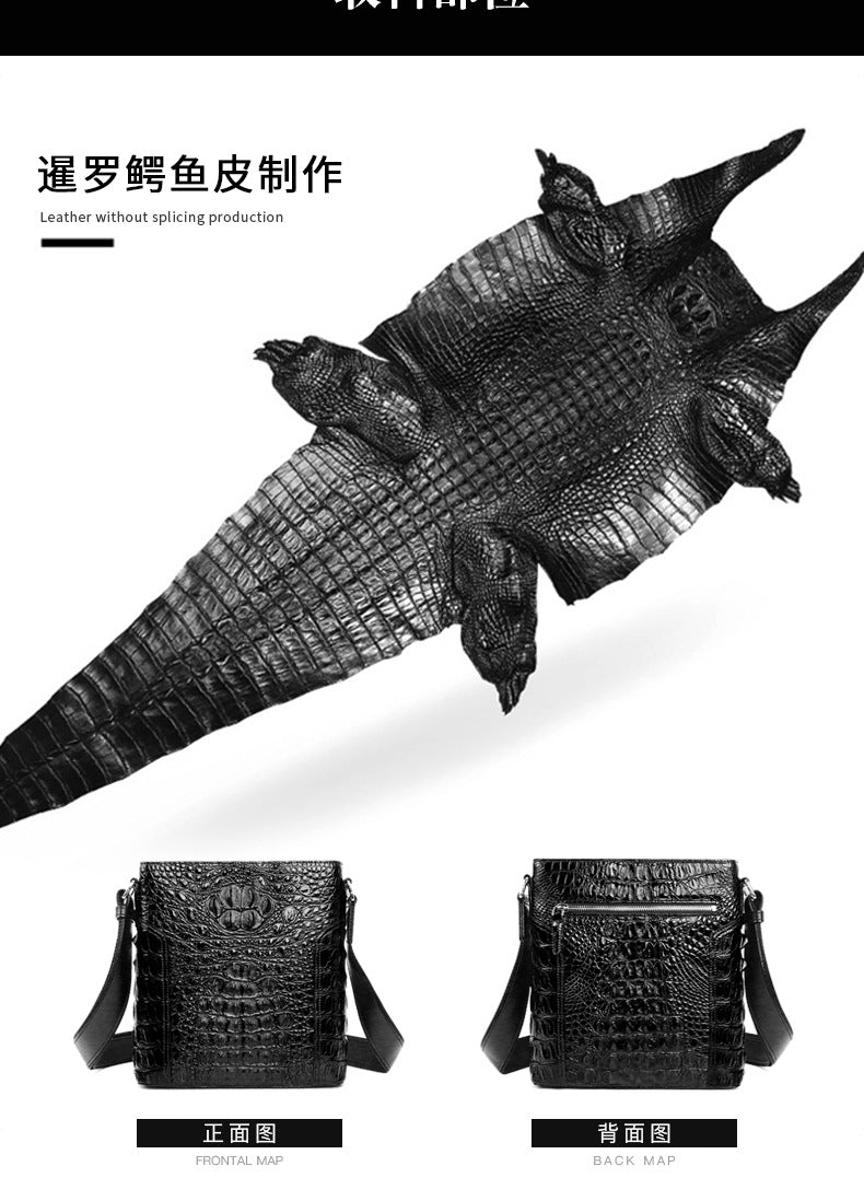 Men's Shoulder Bag Crocodile Skin Genuine Leather Multifunctional Large Capacity Casual Business Crossbody Bag 