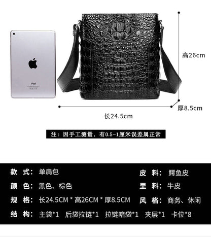 Men's Shoulder Bag Crocodile Skin Genuine Leather Multifunctional Large Capacity Casual Business Crossbody Bag 