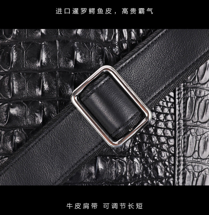 Men's Shoulder Bag Crocodile Skin Genuine Leather Multifunctional Large Capacity Casual Business Crossbody Bag 