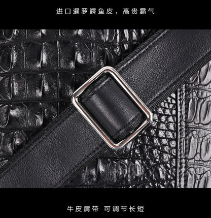 Men's Shoulder Bag Crocodile Skin Genuine Leather Multifunctional Large Capacity Casual Business Crossbody Bag 