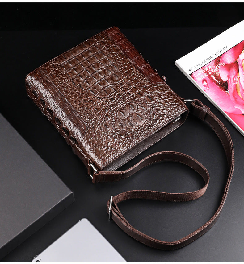 Men's Shoulder Bag Crocodile Skin Genuine Leather Multifunctional Large Capacity Casual Business Crossbody Bag 