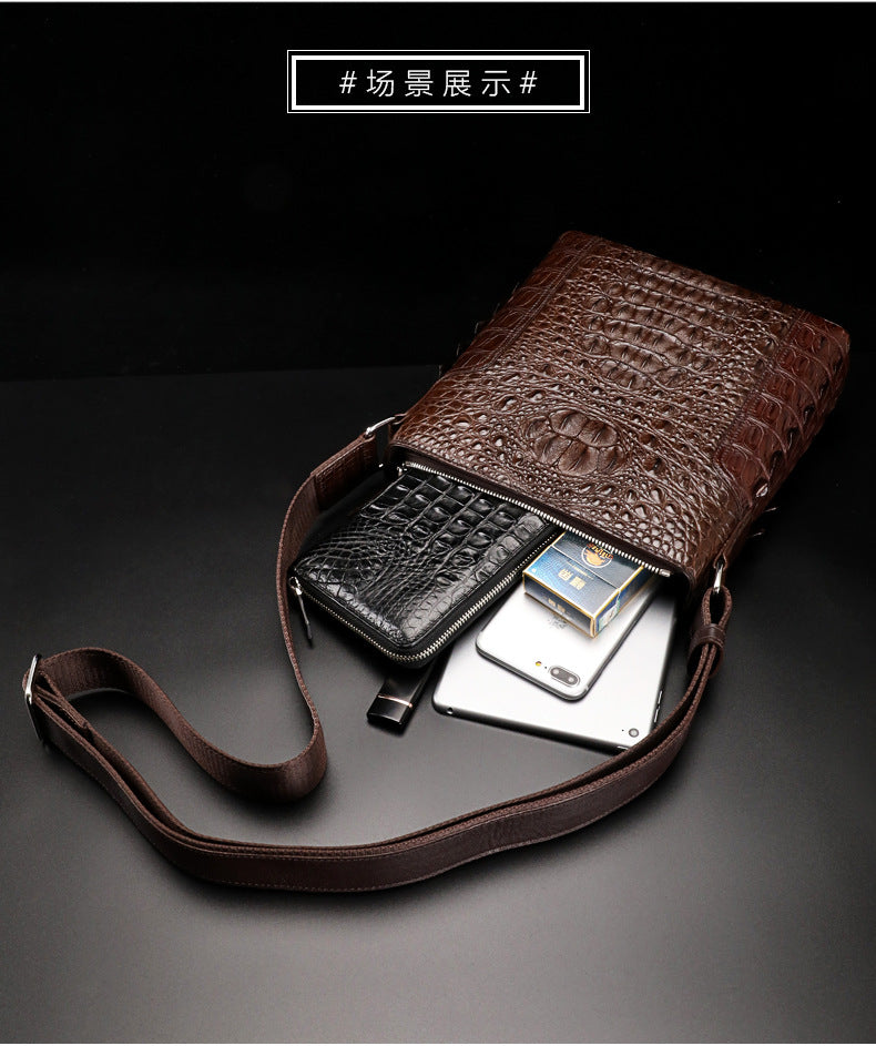 Men's Shoulder Bag Crocodile Skin Genuine Leather Multifunctional Large Capacity Casual Business Crossbody Bag 