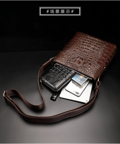 Men's Shoulder Bag Crocodile Skin Genuine Leather Multifunctional Large Capacity Casual Business Crossbody Bag 