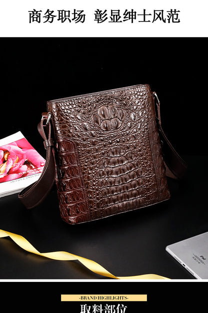 Men's Shoulder Bag Crocodile Skin Genuine Leather Multifunctional Large Capacity Casual Business Crossbody Bag 