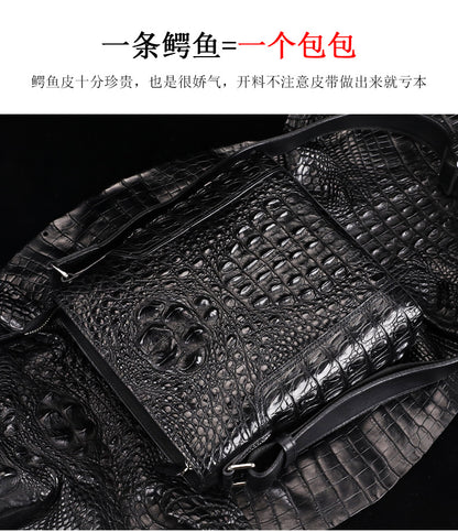 Men's Shoulder Bag Crocodile Skin Genuine Leather Multifunctional Large Capacity Casual Business Crossbody Bag 