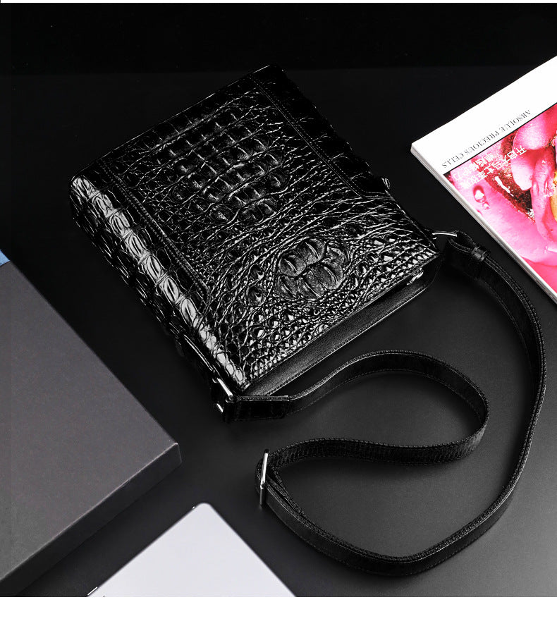Men's Shoulder Bag Crocodile Skin Genuine Leather Multifunctional Large Capacity Casual Business Crossbody Bag 