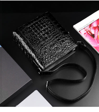 Men's Shoulder Bag Crocodile Skin Genuine Leather Multifunctional Large Capacity Casual Business Crossbody Bag 