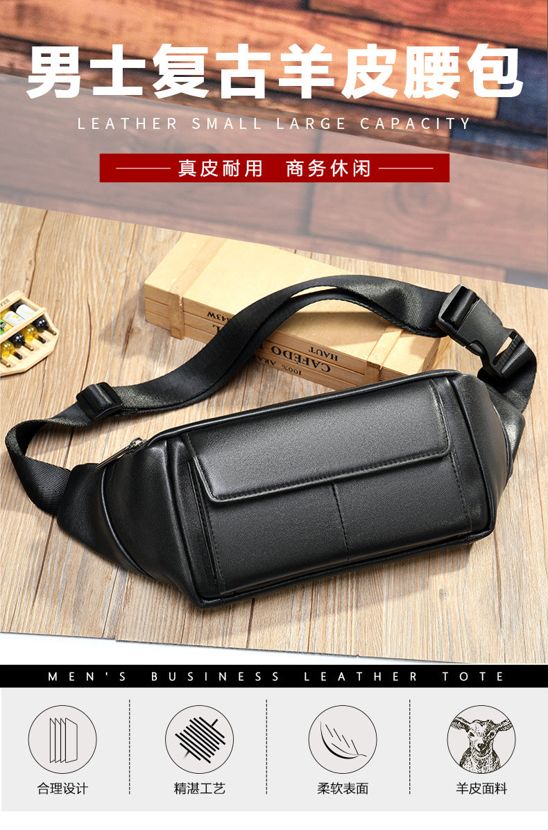 Men's Bust Bag Sheepskin Genuine Leather Sports Multifunctional Men's Waist Bag 