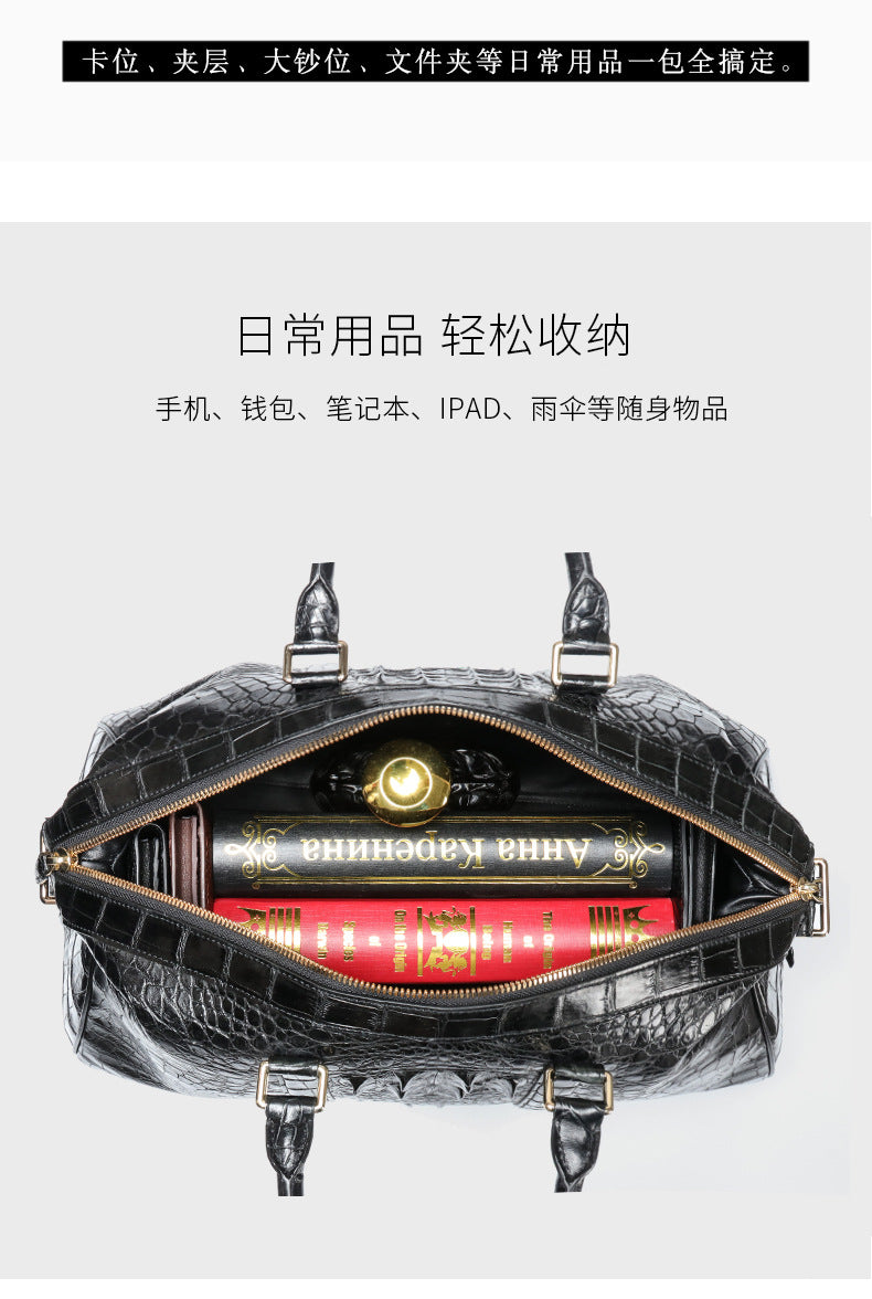 Siamese crocodile skin genuine leather unisex handbag travel bag casual fashion large capacity handbag 