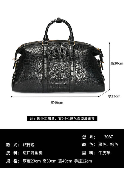 Siamese crocodile skin genuine leather unisex handbag travel bag casual fashion large capacity handbag 