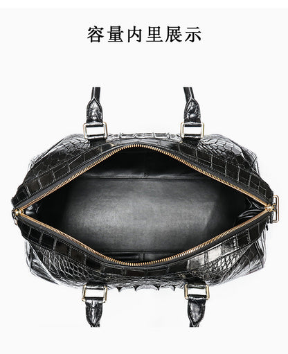 Siamese crocodile skin genuine leather unisex handbag travel bag casual fashion large capacity handbag 