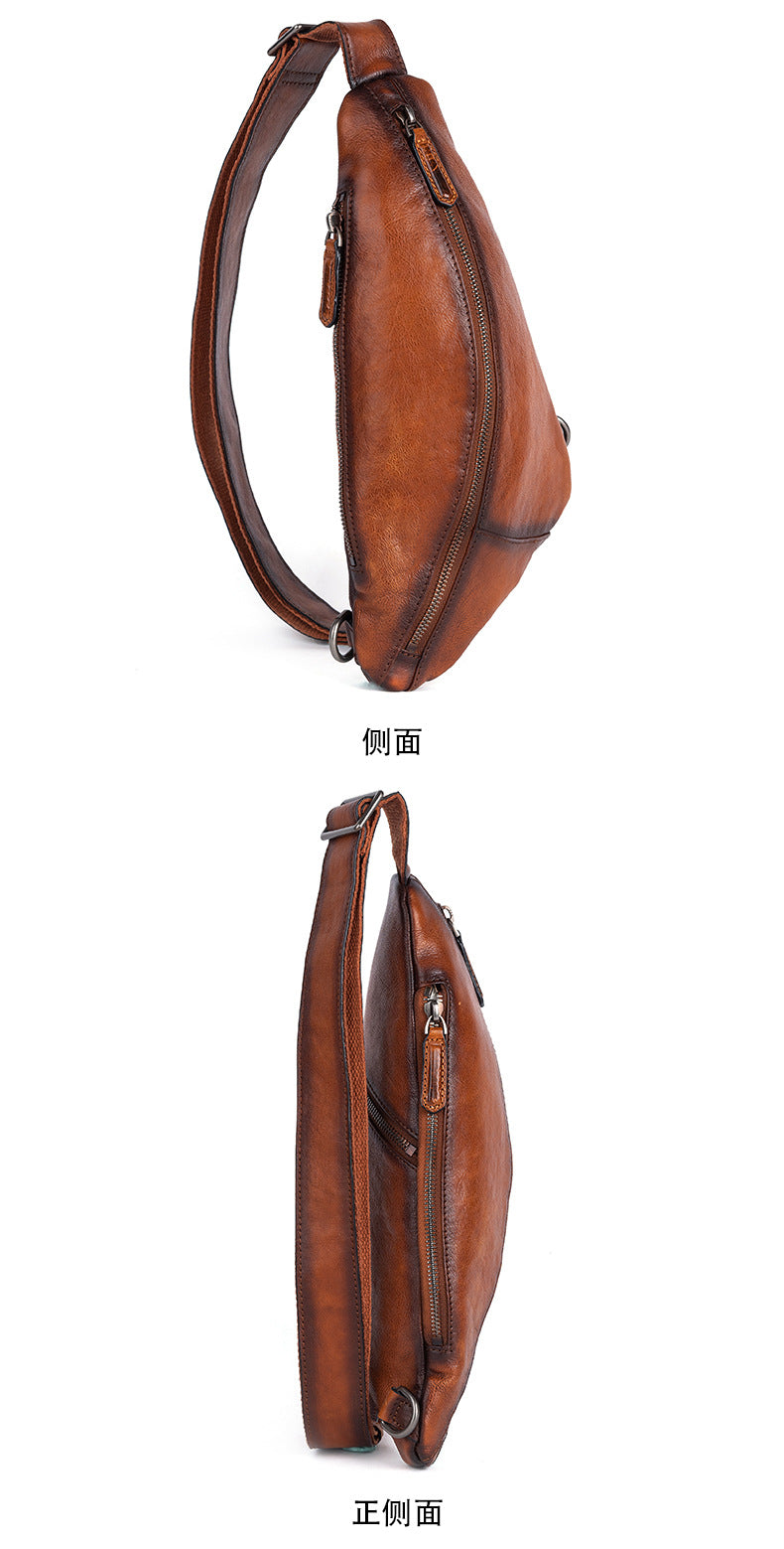 Men's bust bag Genuine cowhide leather unique casual crossbody bag for men 