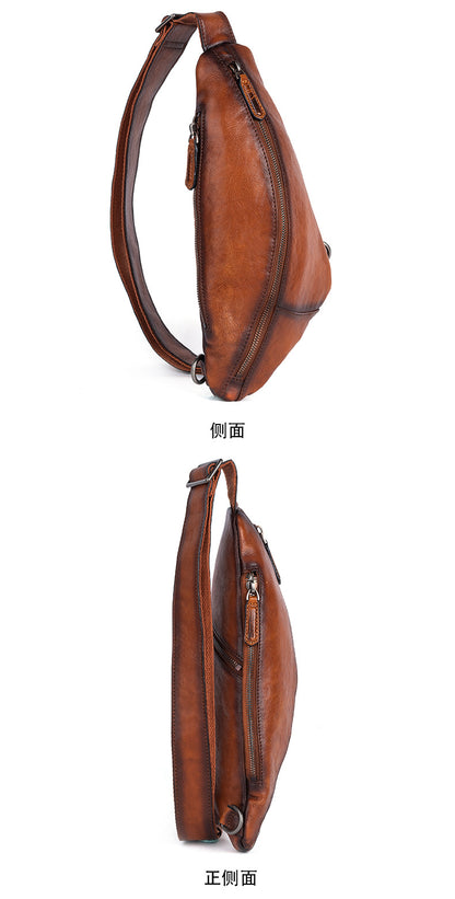 Men's bust bag Genuine cowhide leather unique casual crossbody bag for men 