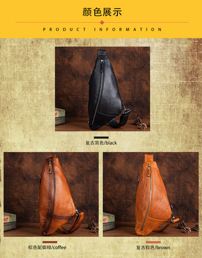 Men's bust bag Genuine cowhide leather unique casual crossbody bag for men 