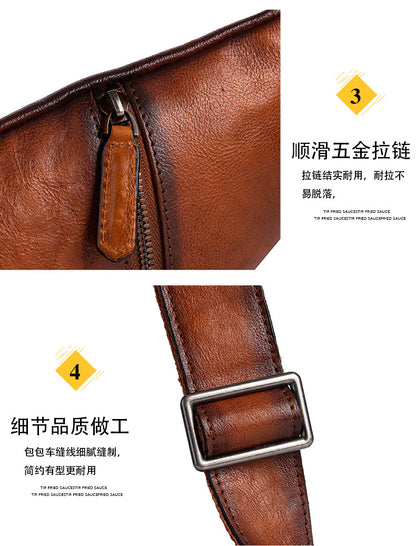 Men's bust bag Genuine cowhide leather unique casual crossbody bag for men 