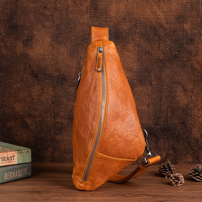 Men's bust bag Genuine cowhide leather unique casual crossbody bag for men 