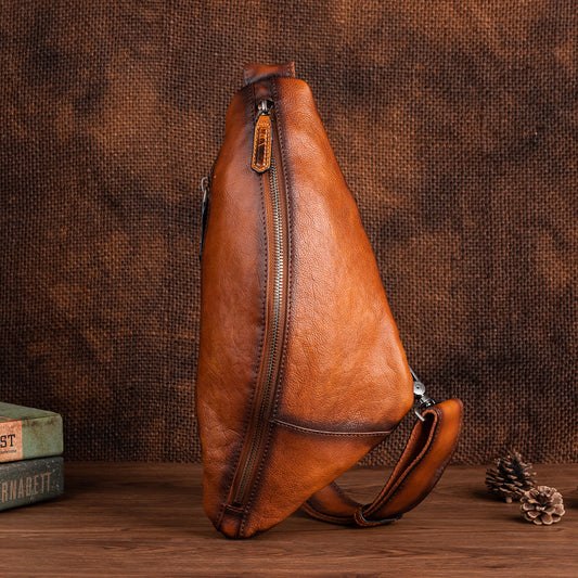 Men's bust bag Genuine cowhide leather unique casual crossbody bag for men 