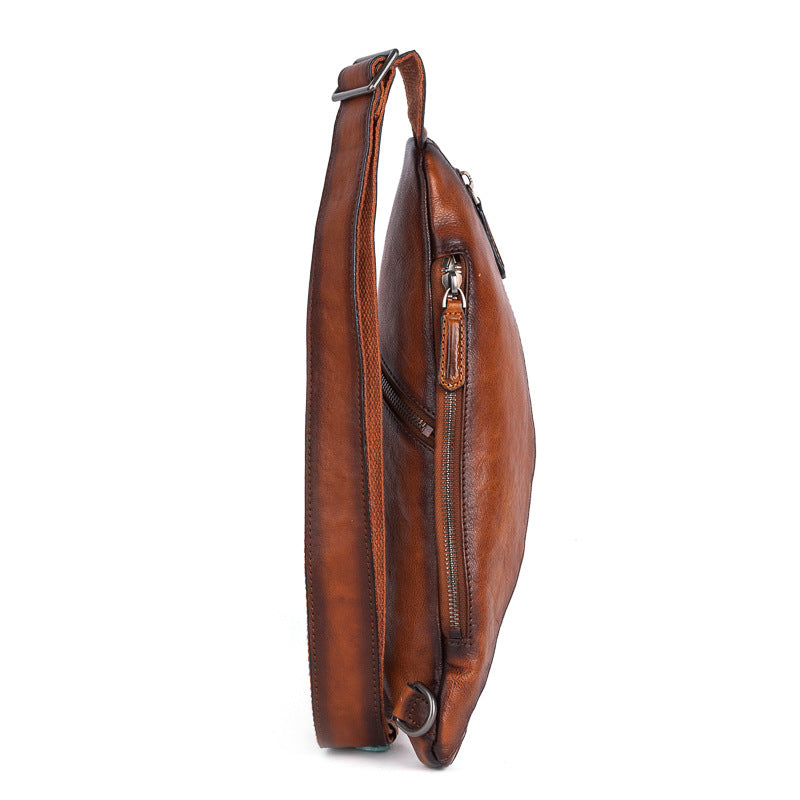 Men's bust bag Genuine cowhide leather unique casual crossbody bag for men 