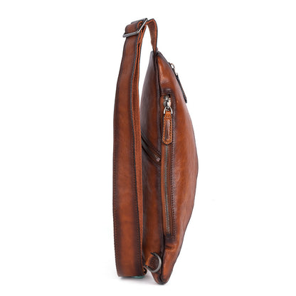 Men's bust bag Genuine cowhide leather unique casual crossbody bag for men 