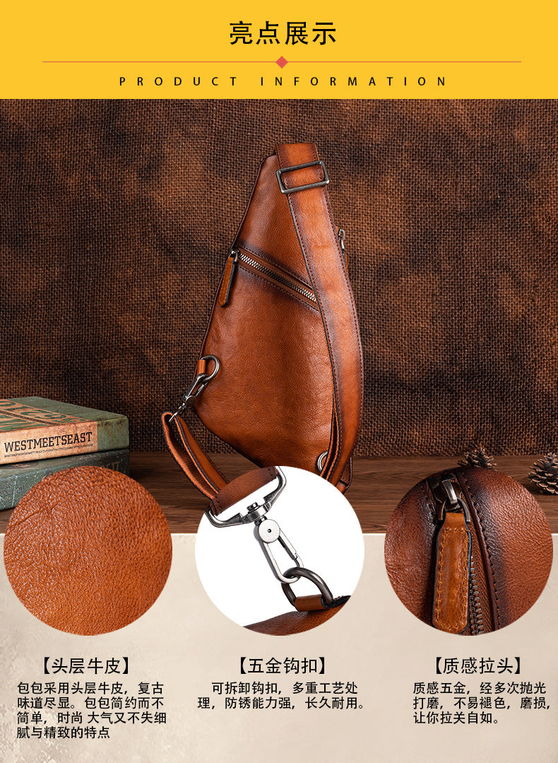 Men's bust bag Genuine cowhide leather unique casual crossbody bag for men 