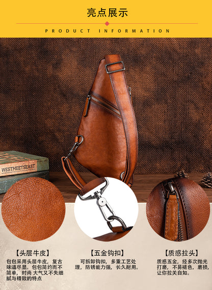 Men's bust bag Genuine cowhide leather unique casual crossbody bag for men 