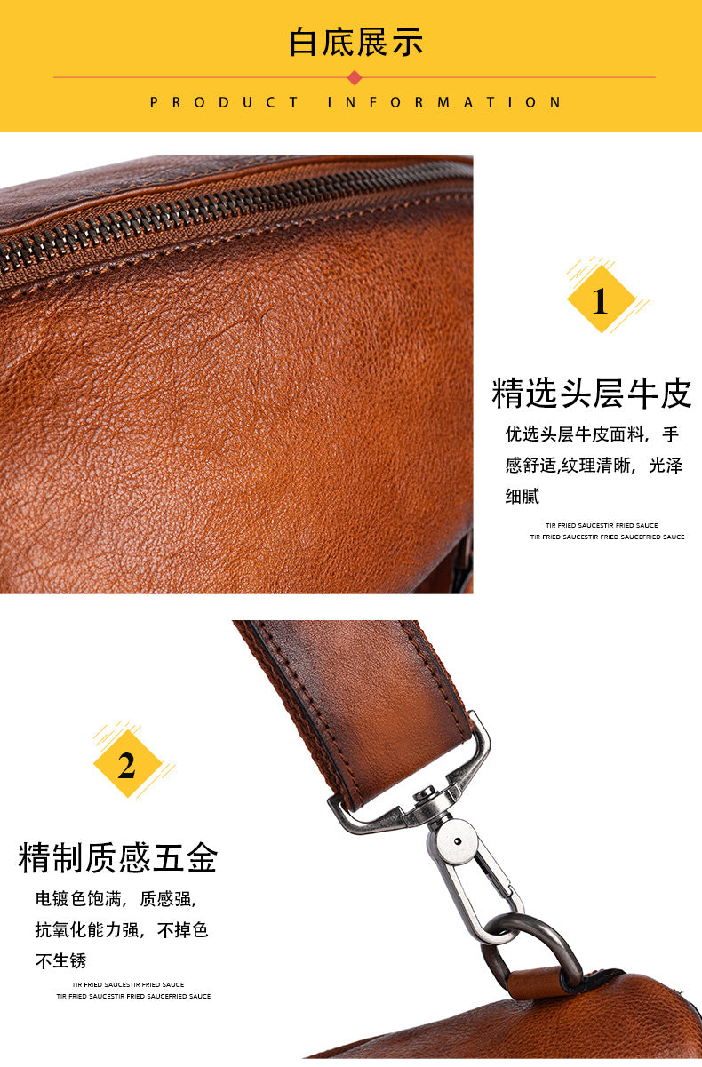 Men's bust bag Genuine cowhide leather unique casual crossbody bag for men 