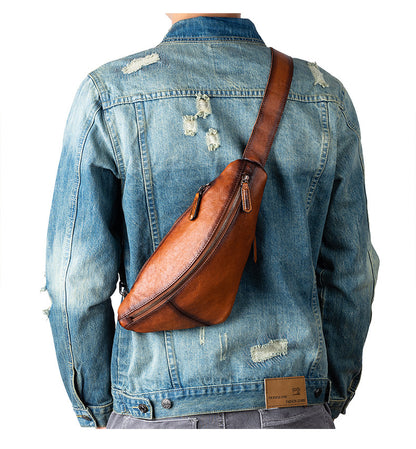 Men's bust bag Genuine cowhide leather unique casual crossbody bag for men 