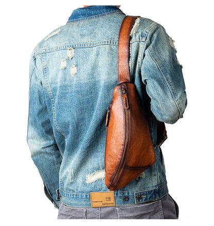 Men's bust bag Genuine cowhide leather unique casual crossbody bag for men 