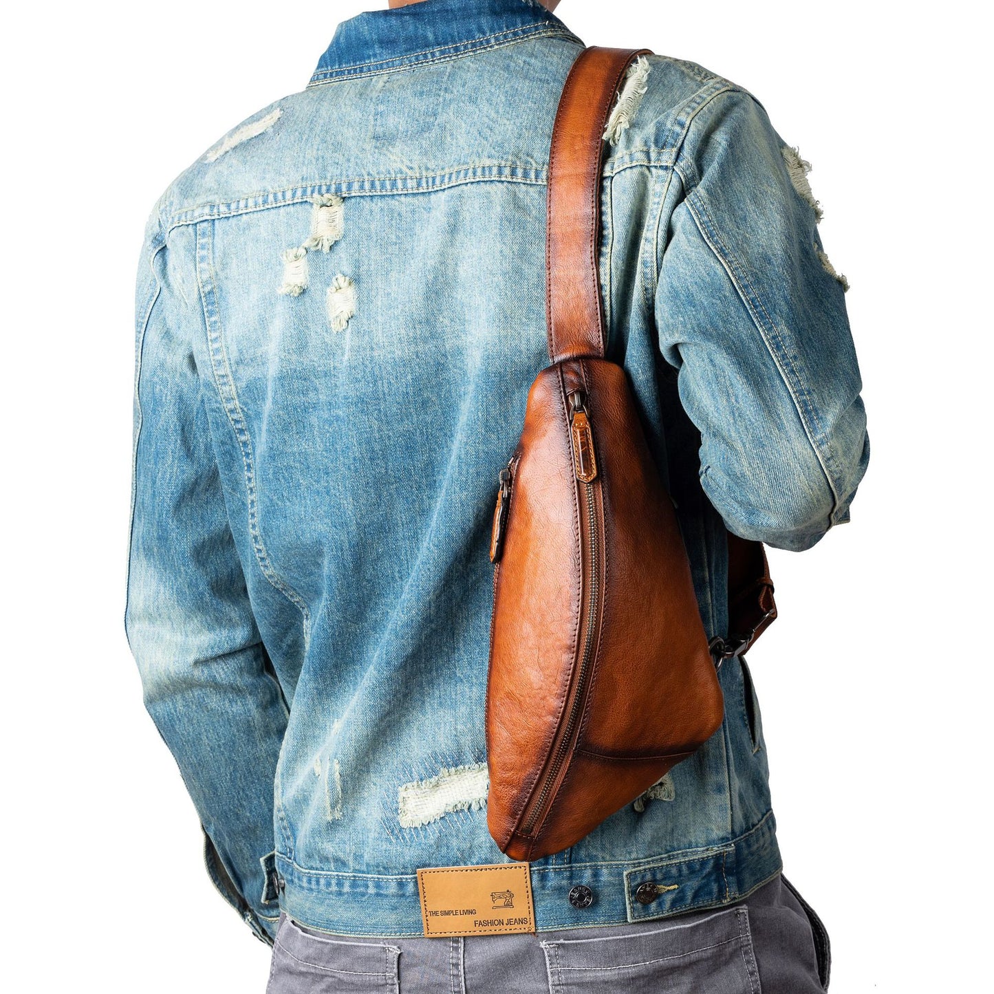Men's bust bag Genuine cowhide leather unique casual crossbody bag for men 