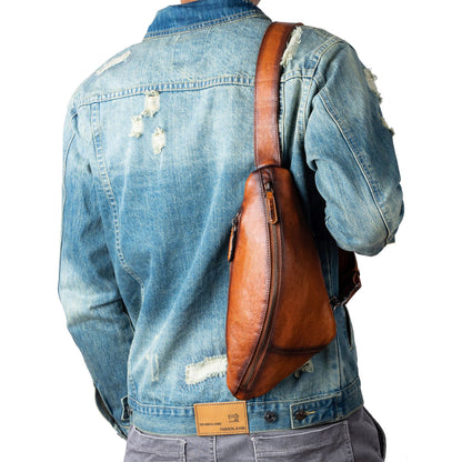 Men's bust bag Genuine cowhide leather unique casual crossbody bag for men 