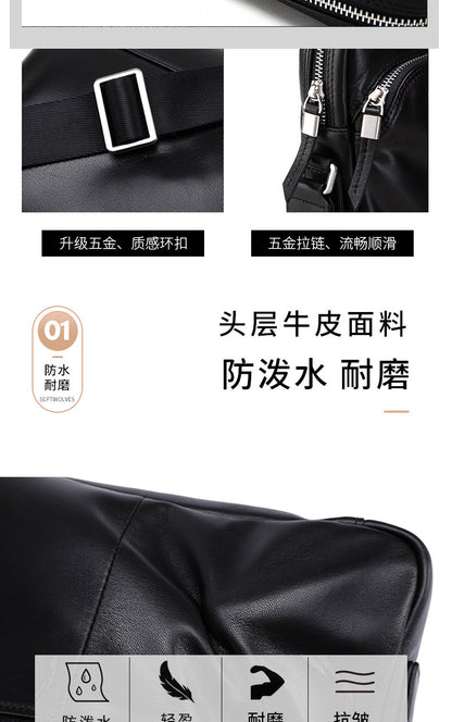 Men's shoulder bag, multi-functional, genuine cowhide leather, business crossbody bag 