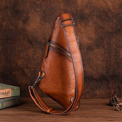 Men's bust bag Genuine cowhide leather unique casual crossbody bag for men 