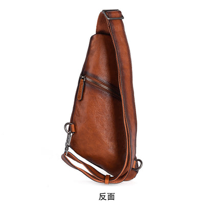 Men's bust bag Genuine cowhide leather unique casual crossbody bag for men 