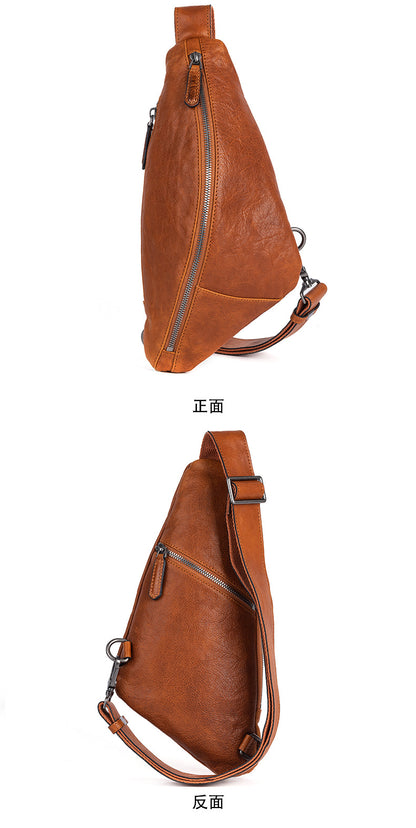 Men's bust bag Genuine cowhide leather unique casual crossbody bag for men 