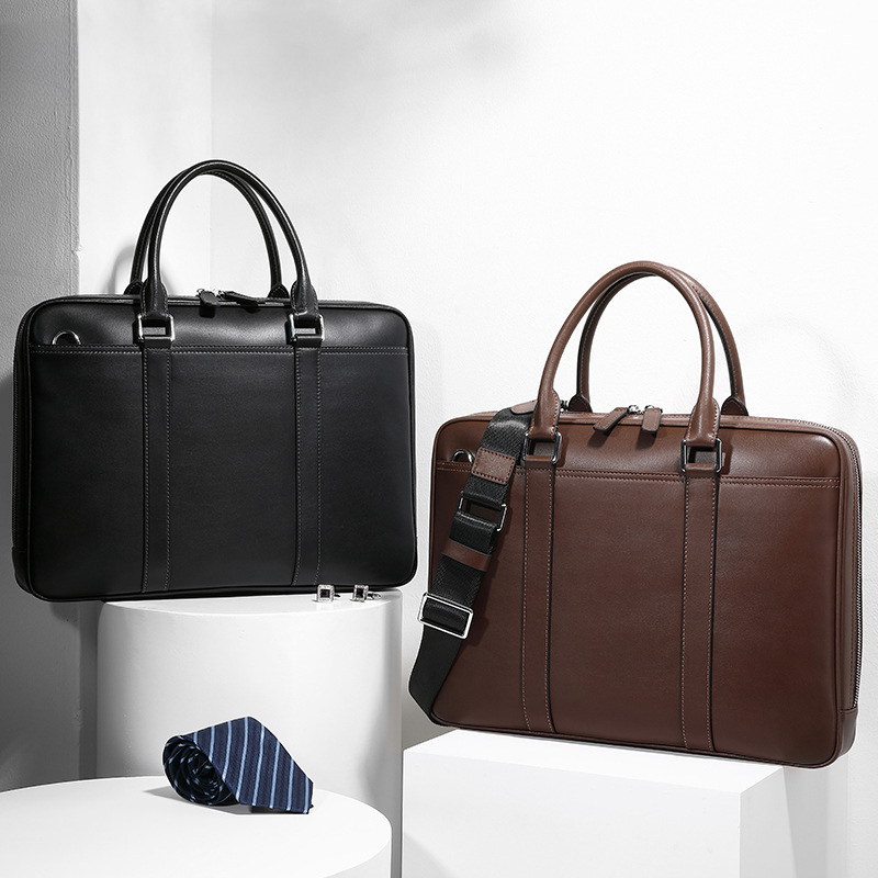 Men's briefcase business genuine cowhide leather casual simple crossbody shoulder bag handbag 