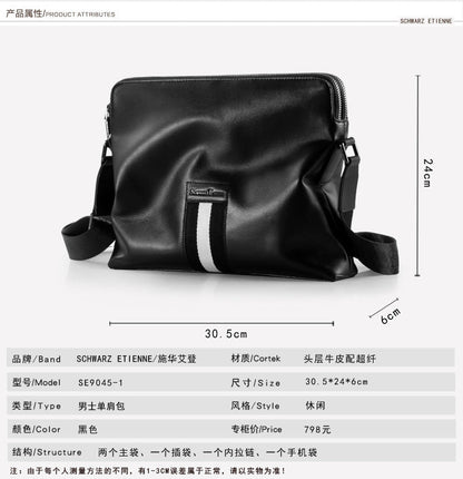 Men's Shoulder Bag Made of Genuine Cowhide Leather High Quality Casual Crossbody Bag 