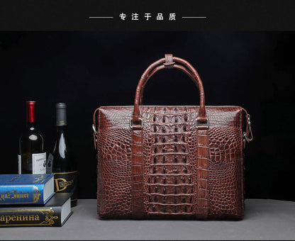 Siamese crocodile skin genuine leather men's briefcase handbag business trip commuting meeting business bag office bag file bag handbag shoulder bag 