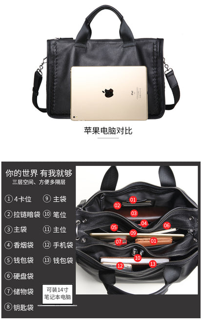 Men's Briefcase Sheepskin Genuine Leather Crossbody Shoulder Bag Computer Bag Business Handbag 