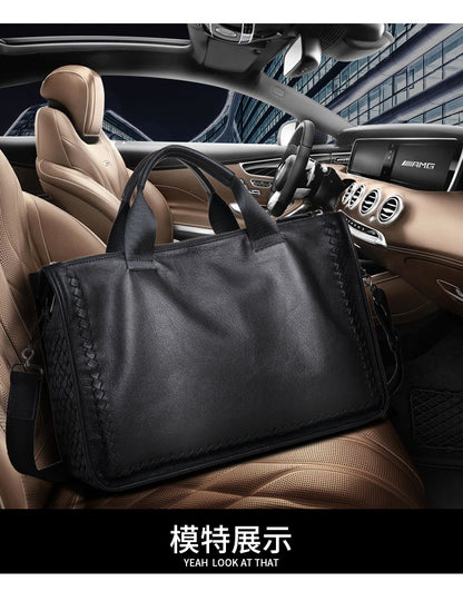 Men's Briefcase Sheepskin Genuine Leather Crossbody Shoulder Bag Computer Bag Business Handbag 