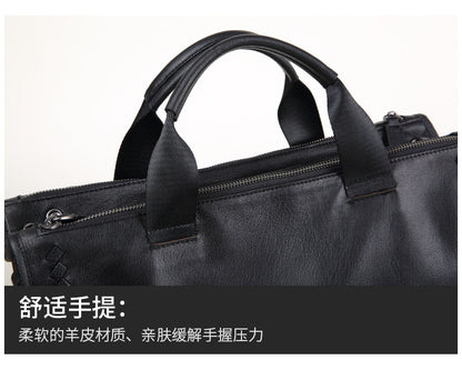 Men's Briefcase Sheepskin Genuine Leather Crossbody Shoulder Bag Computer Bag Business Handbag 