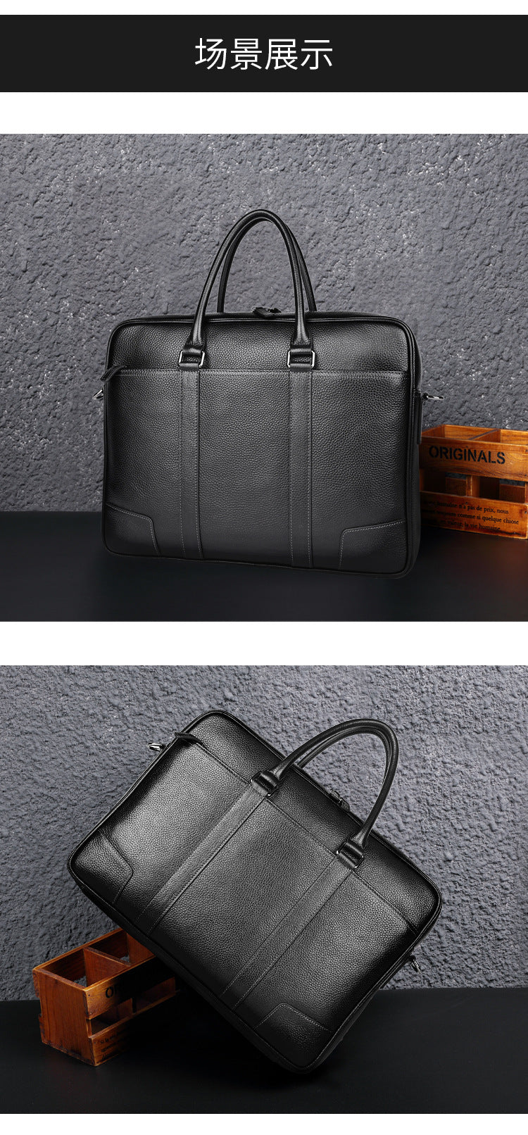 Men's handbag, genuine cowhide leather, computer bag, large capacity, business trip briefcase, men's handbag