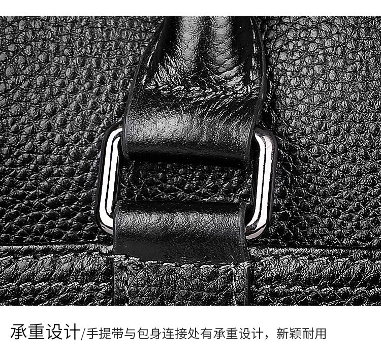 Men's handbag, genuine cowhide leather, computer bag, large capacity, business trip briefcase, men's handbag