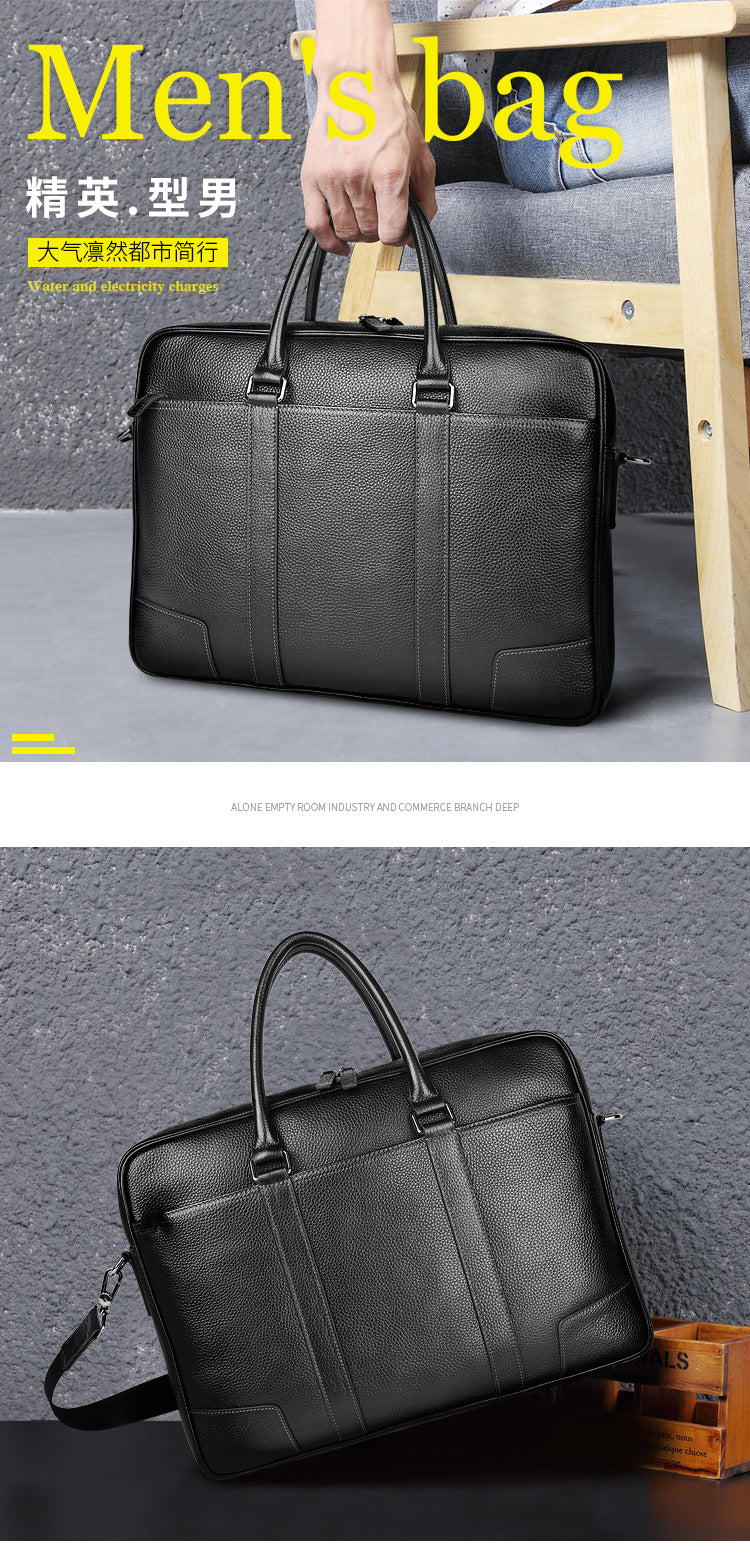 Men's handbag, genuine cowhide leather, computer bag, large capacity, business trip briefcase, men's handbag