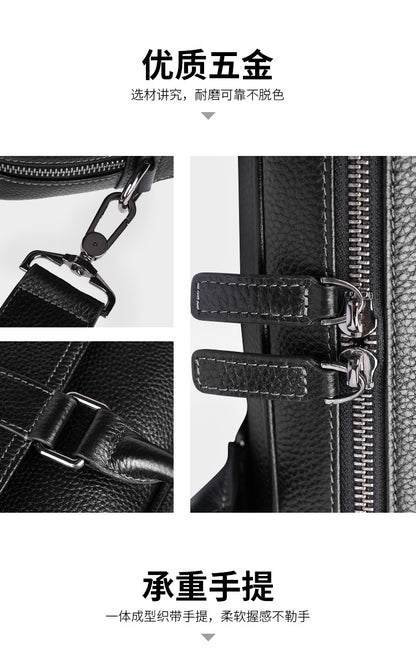 Men's handbag, genuine cowhide leather, computer bag, large capacity, business trip briefcase, men's handbag