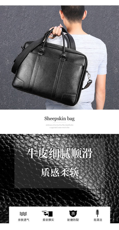 Men's handbag, genuine cowhide leather, computer bag, large capacity, business trip briefcase, men's handbag