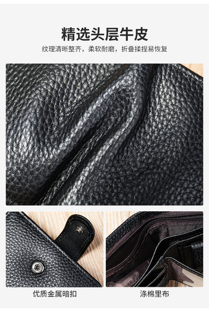 Men's Wallet RFID Genuine Cowhide Leather Card Holder Coin Casual Retro Large Capacity Clutch Bag 