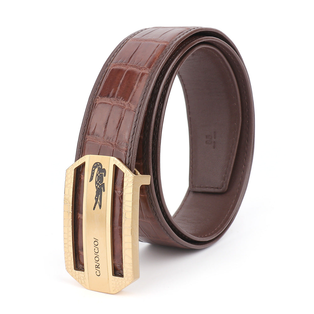 Men's Belt Siamese Crocodile Skin Genuine Leather Unjointed Casual Men's Belt 